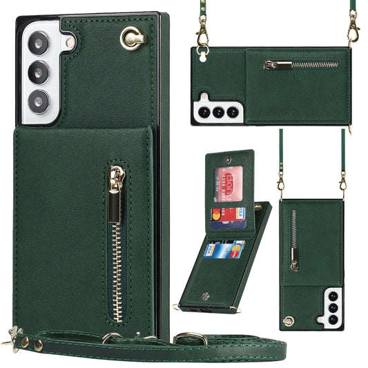 For Samsung Galaxy S21 FE 5G Cross-body Square Zipper Card Holder Bag Phone Case(Green) - Samsung Accessories by buy2fix | Online Shopping UK | buy2fix