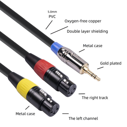 TC194BUXK107YR-30 3.5mm Male to Dual Canon Female Audio Cable - Aux Cable by buy2fix | Online Shopping UK | buy2fix