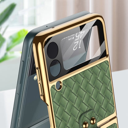 For Samsung Galaxy Z Flip3 5G GKK Integrated Plating Weave Texture Phone Case with Ring Holder(Grass Green) - Galaxy Phone Cases by GKK | Online Shopping UK | buy2fix