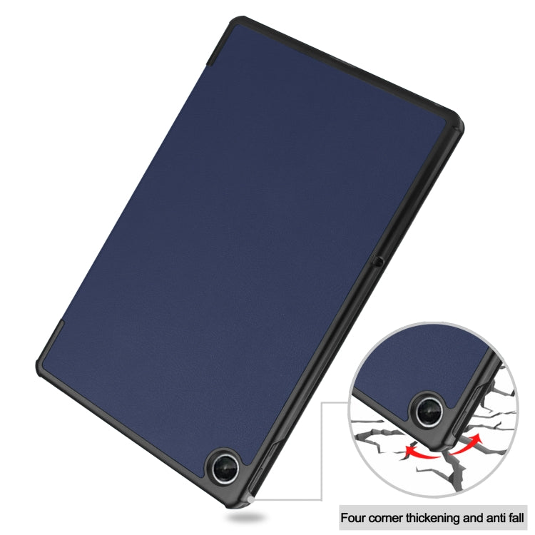 For Lenovo Tab M10 Plus 10.6 3rd Gen 2022 Custer Texture 3-Fold Holder Smart Leather Tablet Case(Dark Blue) - For Lenovo by buy2fix | Online Shopping UK | buy2fix