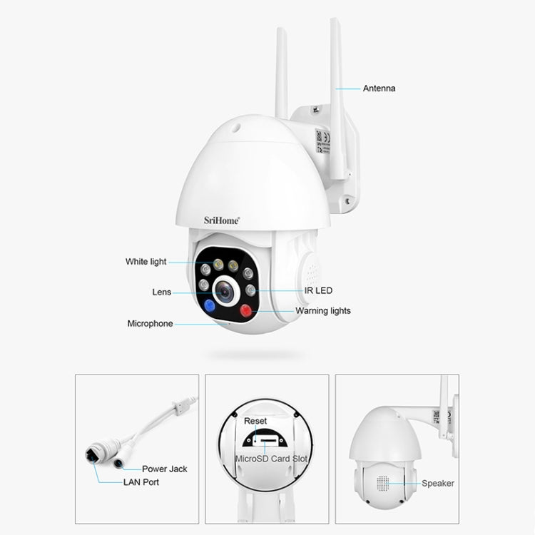 SriHome SH039B 3MP Sound and Light Alarm IP66 Waterproof Dome Camera, AU Plug - Security by SriHome | Online Shopping UK | buy2fix