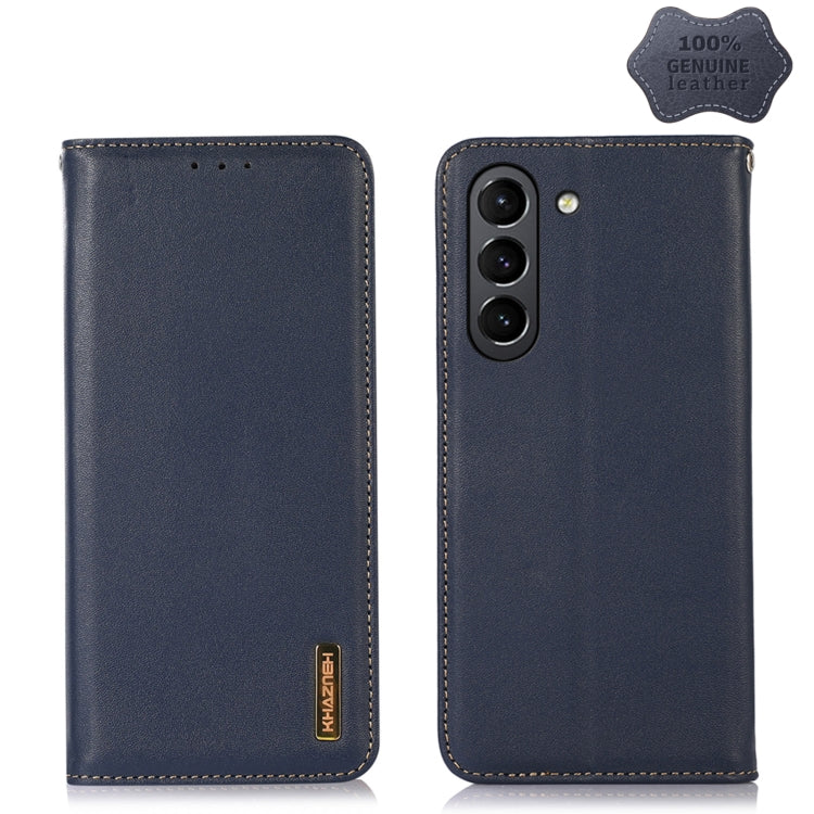 For Samsung Galaxy S21 FE 5G KHAZNEH Nappa Top Layer Cowhide Leather Phone Case(Blue) - Galaxy Phone Cases by buy2fix | Online Shopping UK | buy2fix