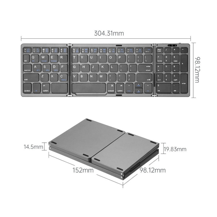 B089T Foldable Bluetooth Keyboard Rechargeable with Touchpad(Silver) - Wireless Keyboard by buy2fix | Online Shopping UK | buy2fix