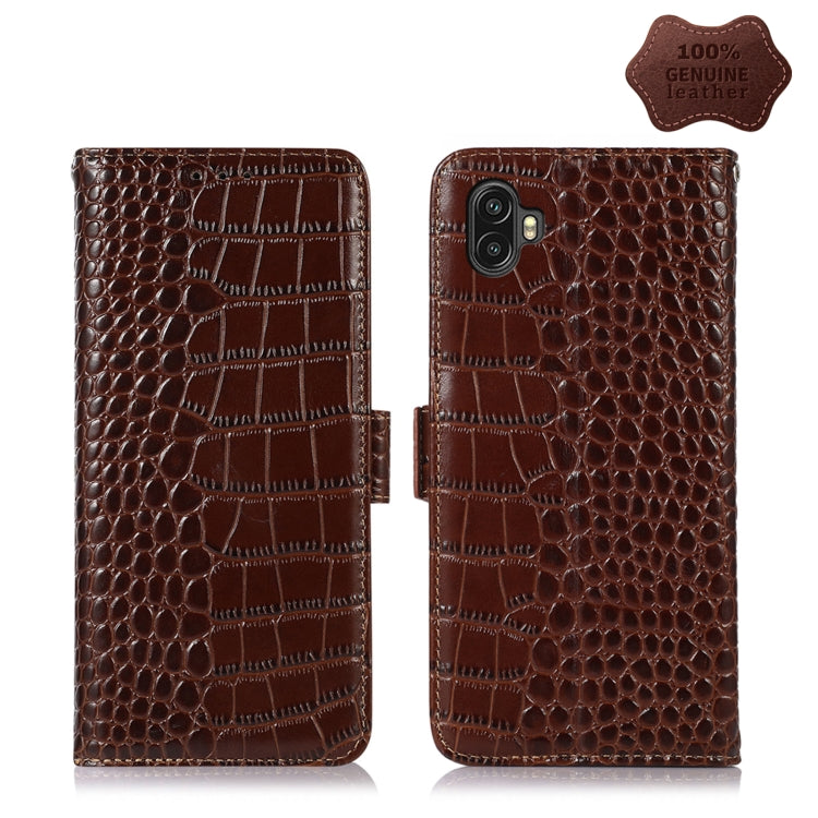 For Samsung Galaxy Xcover6 Pro Crocodile Top Layer Cowhide Leather Phone Case(Brown) - Galaxy Phone Cases by buy2fix | Online Shopping UK | buy2fix