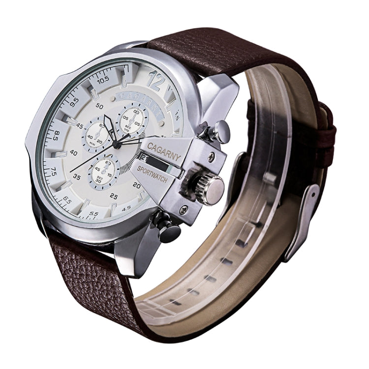 CAGARNY 6839 Irregular Large Dial Leather Band Quartz Sports Watch For Men(Silver White Brown) - Metal Strap Watches by CAGARNY | Online Shopping UK | buy2fix