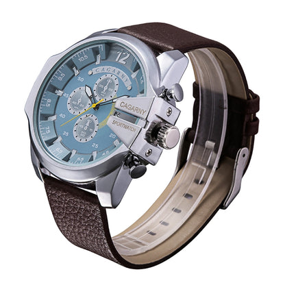 CAGARNY 6839 Irregular Large Dial Leather Band Quartz Sports Watch For Men(Silver Blue Brown) - Metal Strap Watches by CAGARNY | Online Shopping UK | buy2fix