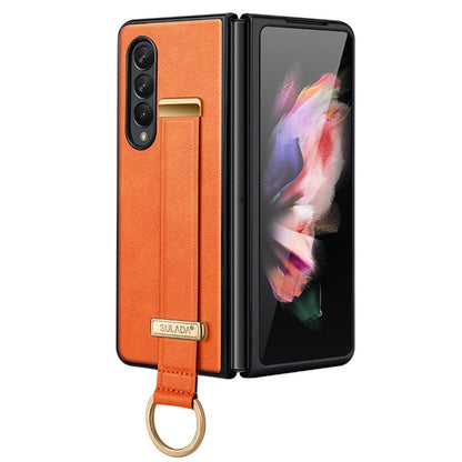 For Samsung Galaxy Z Fold3 5G SULADA Cool Series PC + Leather Texture Skin Feel Shockproof Phone Case(Orange) - Galaxy Phone Cases by SULADA | Online Shopping UK | buy2fix