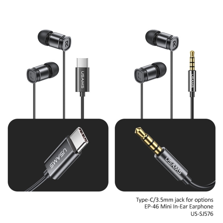 USAMS EP-46 Mini Type-C / USB-C Aluminum Alloy In-Ear Wired Earphone with Digital Chip, Length: 1.2m(Black) - Type-C Earphone by USAMS | Online Shopping UK | buy2fix
