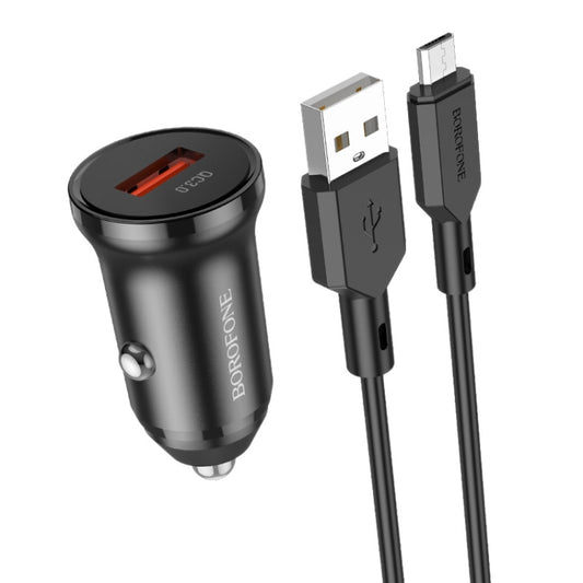 Borofone BZ18 Single USB Port QC3.0 Car Charger with Micro USB Charging Cable(Black) - In Car by Borofone | Online Shopping UK | buy2fix