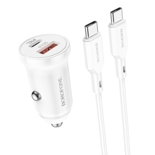 Borofone BZ18A PD20W+QC3.0 Car Charger with Type-C / USB-C to Type-C / USB-C Charging Cable(White) - In Car by Borofone | Online Shopping UK | buy2fix