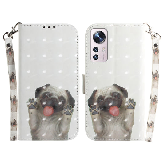 For Xiaomi 12 / 12X 3D Colored Horizontal Flip Leather Phone Case(Pug) - 12 Cases by buy2fix | Online Shopping UK | buy2fix