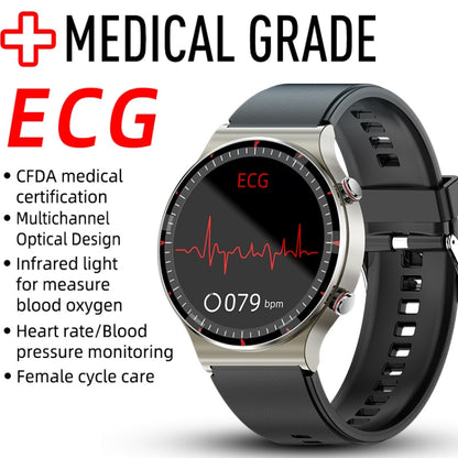 G08 1.3 inch TFT Screen Smart Watch, Support Medical-grade ECG Measurement/Women Menstrual Reminder, Style:Coffee Leather Strap(Black) - Smart Wear by buy2fix | Online Shopping UK | buy2fix