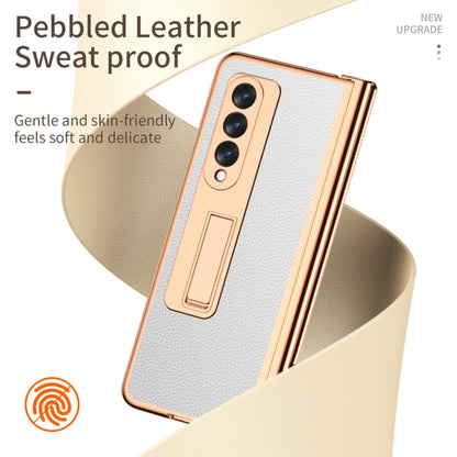 For Samsung Galaxy Z Fold3 5G Litchi Texture Leather Hinged Electroplated Phone Case with S Pen Fold Edition & Protective Film(White) - Galaxy Phone Cases by buy2fix | Online Shopping UK | buy2fix