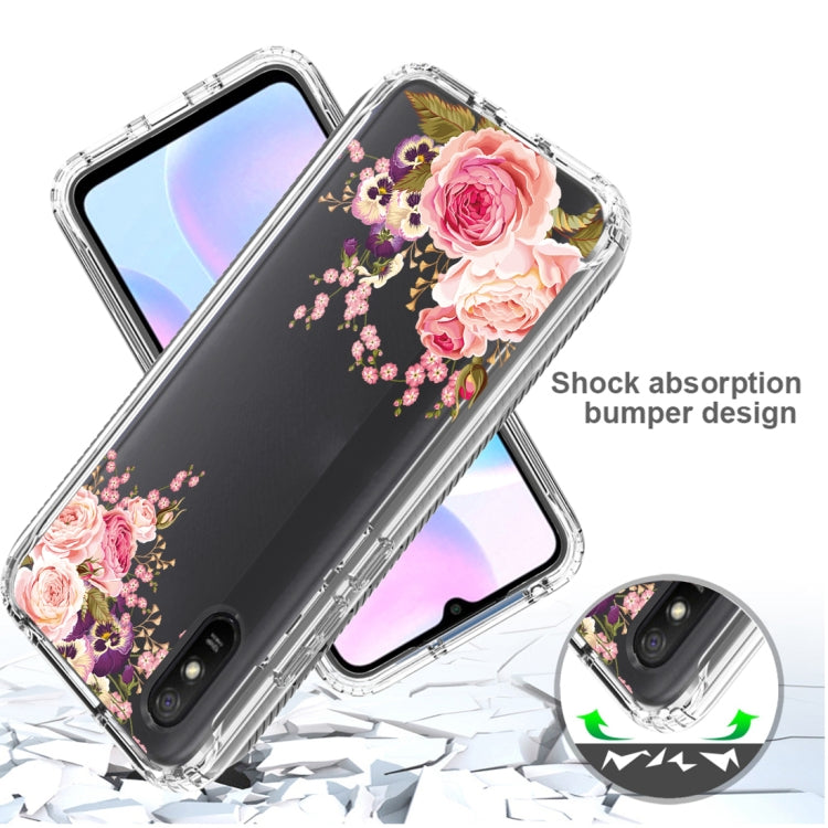 For Xiaomi Redmi 9A PC+TPU Transparent Painted Phone Case(Pink Rose) - Xiaomi Cases by buy2fix | Online Shopping UK | buy2fix