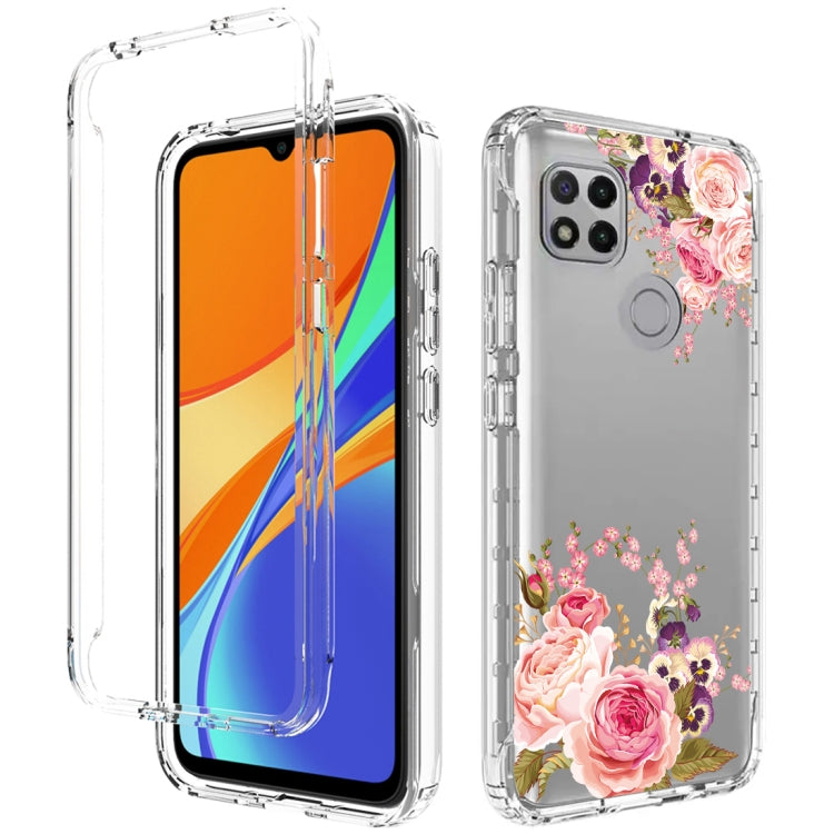 For Xiaomi Redmi 9C PC+TPU Transparent Painted Phone Case(Pink Rose) - Xiaomi Cases by buy2fix | Online Shopping UK | buy2fix