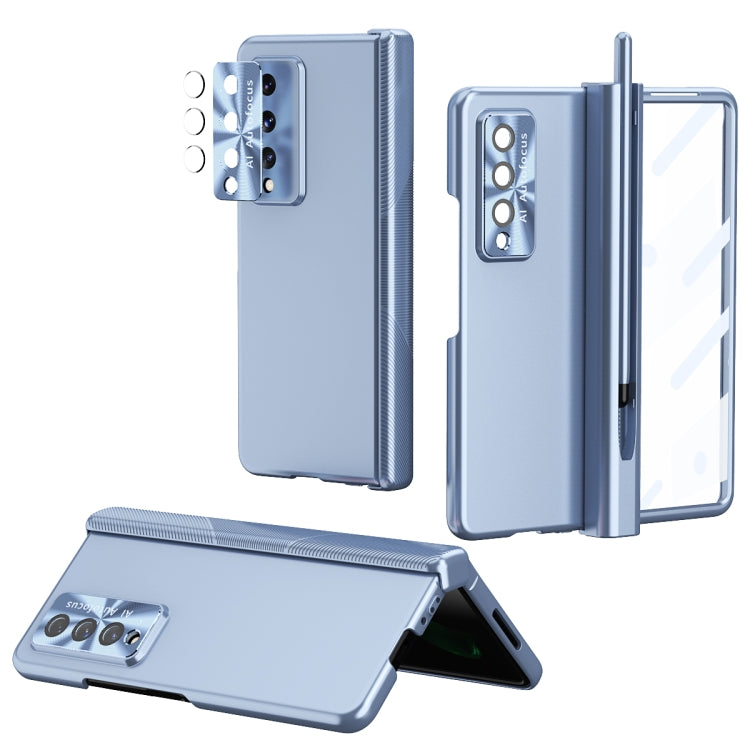 For Samsung Galaxy Z Fold3 5G Electroplating Hinged Folding Phone Case with S Pen Fold Edition(Blue) - Galaxy Phone Cases by buy2fix | Online Shopping UK | buy2fix