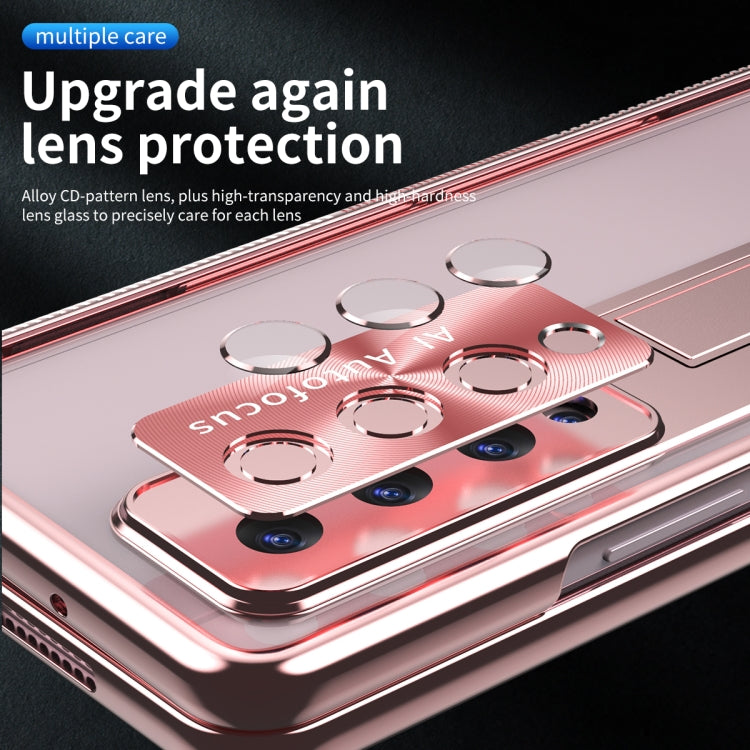 For Samsung Galaxy Z Fold3 5G Magnetic Hinges Plating Phone Case with Holder(Rose Gold) - Galaxy Phone Cases by buy2fix | Online Shopping UK | buy2fix