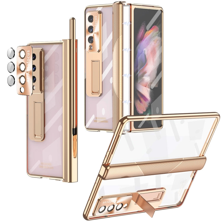 For Samsung Galaxy Z Fold3 5G Magnetic Hinges Plating Phone Case with Holder(Champagne Gold) - Galaxy Phone Cases by buy2fix | Online Shopping UK | buy2fix