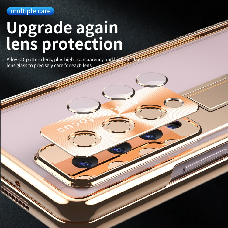 For Samsung Galaxy Z Fold3 5G Magnetic Hinges Plating Phone Case with Holder(Champagne Gold) - Galaxy Phone Cases by buy2fix | Online Shopping UK | buy2fix