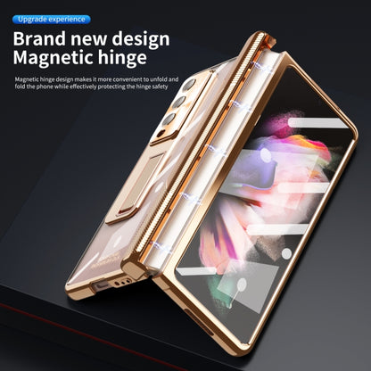 For Samsung Galaxy Z Fold3 5G Magnetic Hinges Plating Phone Case with Holder(Champagne Gold) - Galaxy Phone Cases by buy2fix | Online Shopping UK | buy2fix