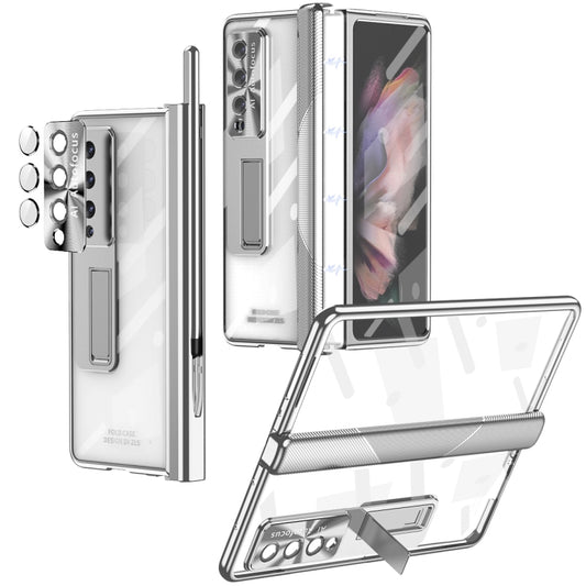 For Samsung Galaxy Z Fold3 5G Magnetic Hinges Plating Phone Case with Holder(Silver) - Galaxy Phone Cases by buy2fix | Online Shopping UK | buy2fix