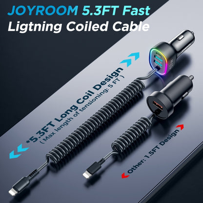 JOYROOM JR-CL20 57W 4 in 1 Car Charger with 8 Pin Coiled Data Cable(Black) - In Car by JOYROOM | Online Shopping UK | buy2fix