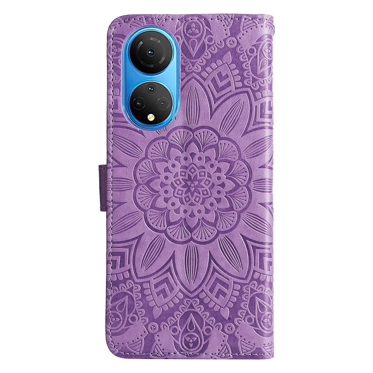 For Honor X7 / Honor Play 30 Embossed Sunflower Leather Phone Case(Purple) - Honor Cases by buy2fix | Online Shopping UK | buy2fix