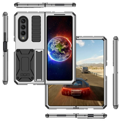 For Samsung Galaxy Z Fold4 Metal Shock-proof Phone Case With Holder(Silver) - Galaxy Z Fold4 5G Cases by buy2fix | Online Shopping UK | buy2fix