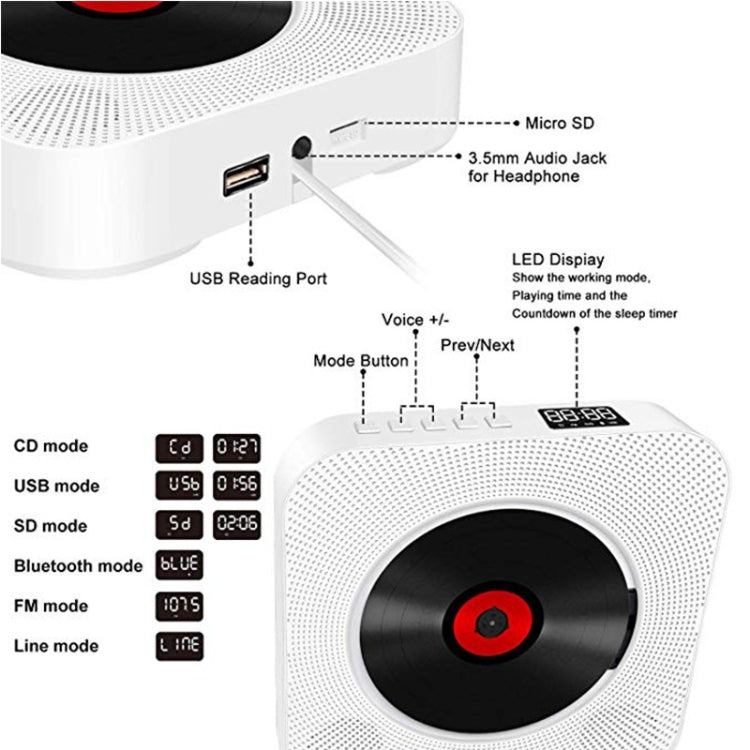 Kecag KC-809 10W Portable Bluetooth Album CD Player Player(Black) - DVD & LCD Player by Kecag | Online Shopping UK | buy2fix