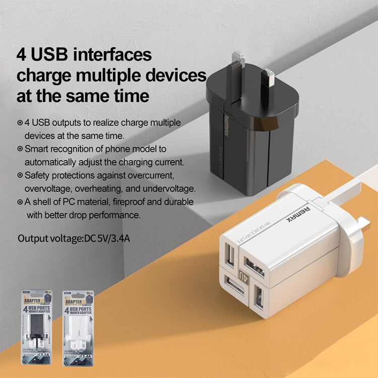 REMAX RP-U43 3.4A 4 USB Port Fast Charger, Specification:UK Plug(White) - Mobile Accessories by REMAX | Online Shopping UK | buy2fix