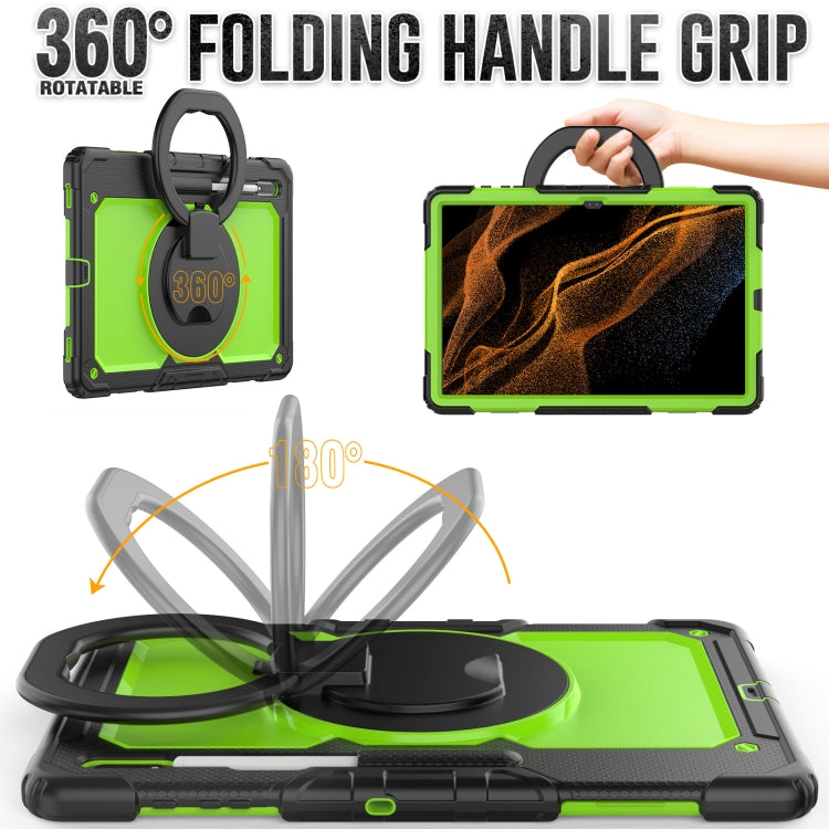 For Samsung Galaxy Tab S8 Ultra Bracelet Holder Silicone + PC Tablet Case(Yellow Green) - Galaxy Tab S8 Ultra Cases by buy2fix | Online Shopping UK | buy2fix