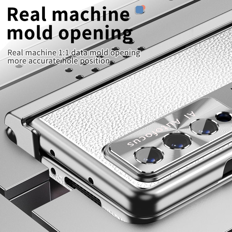 For Samsung Galaxy Z Fold3 5G Litchi Pattern Magnetic Shell Film Integrated Shockproof Phone Case(Silver) - Galaxy Phone Cases by buy2fix | Online Shopping UK | buy2fix