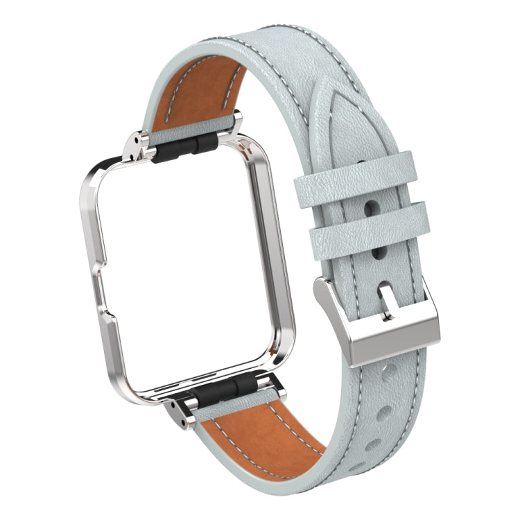 For Xiaomi Redmi Watch 2 Lite Genuine Leather Metal Case Integrated Watch Band(Light Gray) - Watch Bands by buy2fix | Online Shopping UK | buy2fix