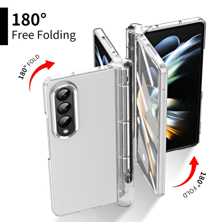 For Samsung Galaxy Z Fold4 Skin Feel Two-color Contact Lens Hinge Flip Phone Case with Pen Slot(Transparent) - Galaxy Z Fold4 5G Cases by buy2fix | Online Shopping UK | buy2fix