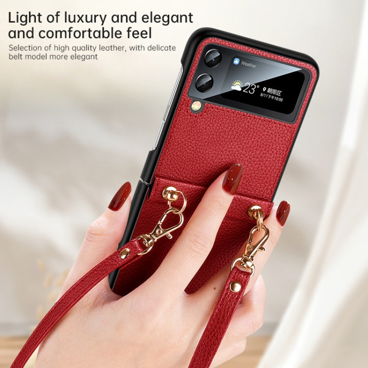 For Samsung Galaxy Z Flip4 SULADA Litchi Texture Leather + TPU Phone Case with Strap(Orange) - Galaxy Z Flip4 5G Cases by SULADA | Online Shopping UK | buy2fix