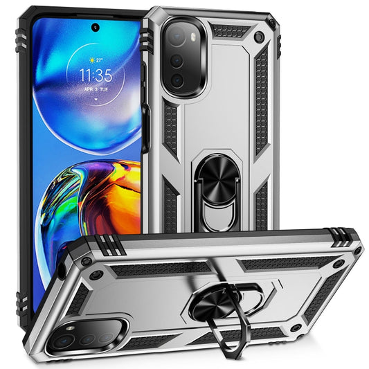 For Motorola Moto E32 4G Shockproof TPU + PC Phone Case with 360 Degree Rotating Holder(Silver) - Motorola Cases by buy2fix | Online Shopping UK | buy2fix