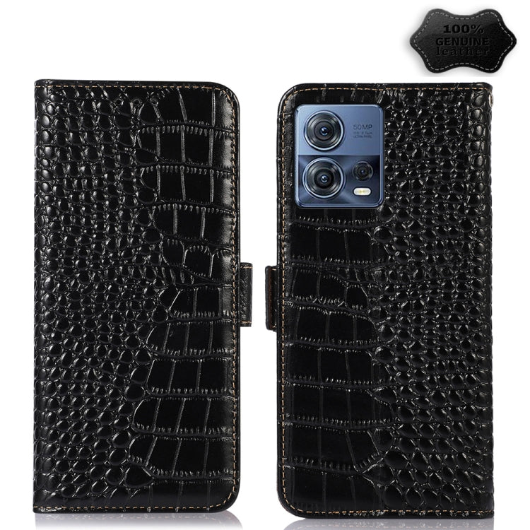 For Motorola Moto S30 Pro Crocodile Top Layer Cowhide Leather Phone Case(Black) - Motorola Cases by buy2fix | Online Shopping UK | buy2fix