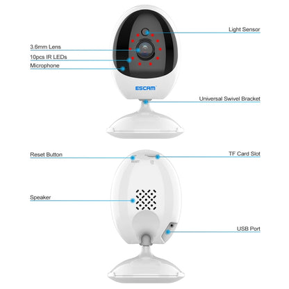 ESCAM QF006 3MP 1296P HD Indoor Wireless PTZ IP Camera IR Night Vision AI Humanoid Detection Home Security CCTV Monitor, Plug Type:AU Plug(White) - Mini Camera by ESCAM | Online Shopping UK | buy2fix