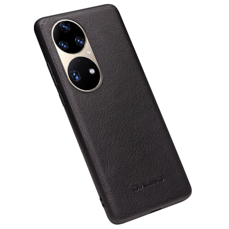 For Huawei P50 Pro QIALINO Cowhide Texture Genuine Leather Phone Case(Black) - Huawei Cases by QIALINO | Online Shopping UK | buy2fix