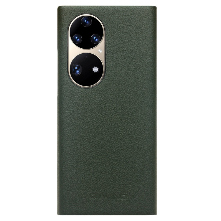 For Huawei P50 QIALINO Magnetic Side Window View Genuine Leather Smart Phone Case(Green) - Huawei Cases by QIALINO | Online Shopping UK | buy2fix