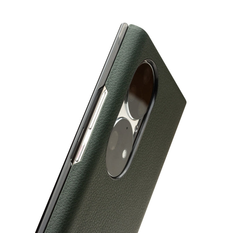 For Huawei P50 QIALINO Magnetic Side Window View Genuine Leather Smart Phone Case(Green) - Huawei Cases by QIALINO | Online Shopping UK | buy2fix