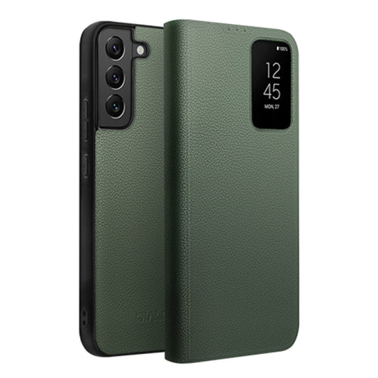 For Samsung Galaxy S22 5G QIALINO Magnetic Genuine Leather Phone Case(Green) - Galaxy S22 5G Cases by QIALINO | Online Shopping UK | buy2fix