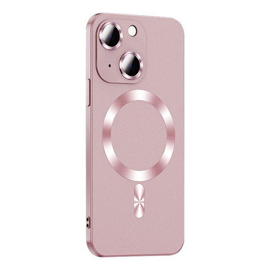 For iPhone 14 Liquid Lens Protector Magsafe Phone Case(Gold Pink) - iPhone 14 Cases by buy2fix | Online Shopping UK | buy2fix