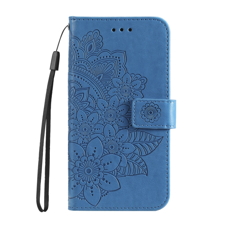 For Honor X8 5G / X6 7-petal Flowers Embossing Leather Phone Case(Blue) - Honor Cases by buy2fix | Online Shopping UK | buy2fix