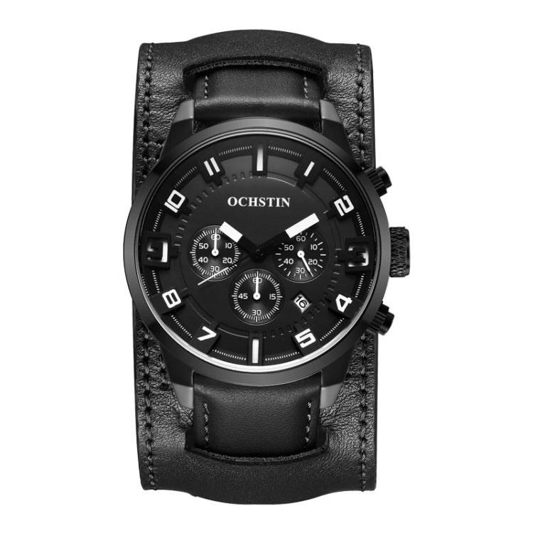 Ochstin 7236 Multifunctional Business Leather Wrist Wrist Waterproof Quartz Watch(Black+Black) - Leather Strap Watches by OCHSTIN | Online Shopping UK | buy2fix