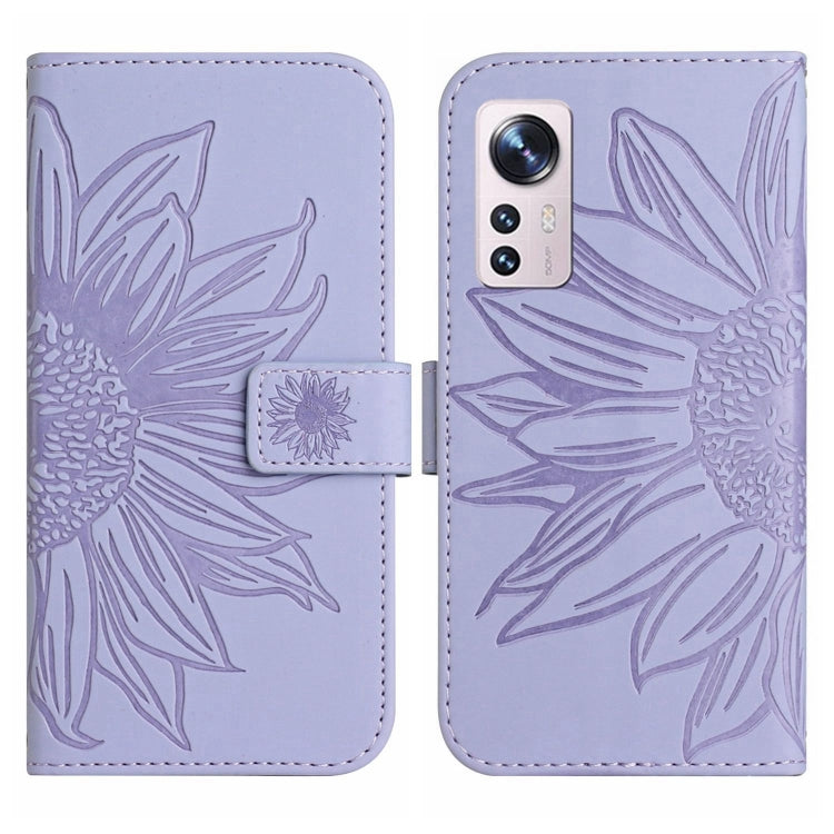 For Xiaomi 12 / 12X Skin Feel Sun Flower Pattern Flip Leather Phone Case with Lanyard(Purple) - 12 Cases by buy2fix | Online Shopping UK | buy2fix