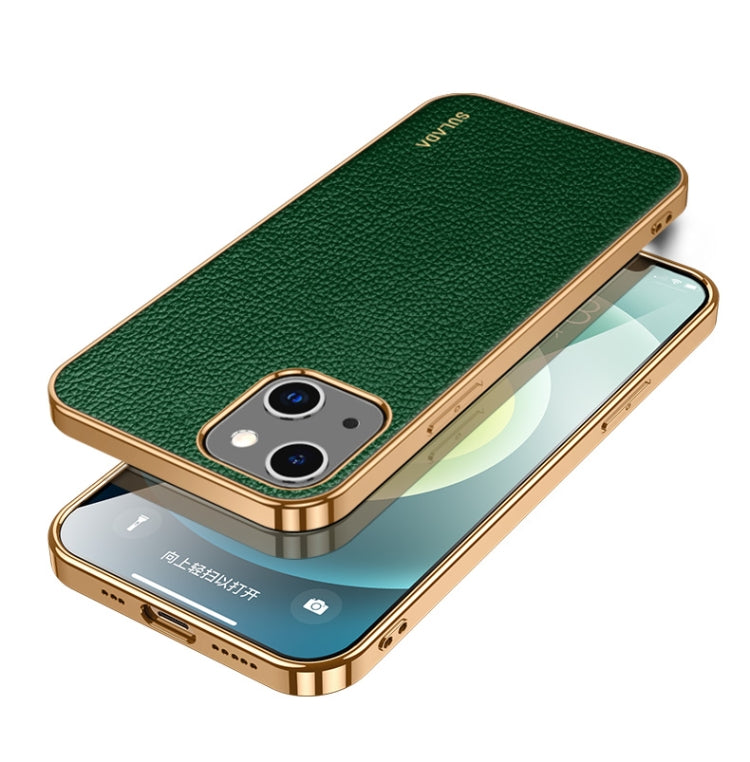 For iPhone 14 SULADA Shockproof TPU + Handmade Leather Phone Case(Green) - iPhone 14 Cases by SULADA | Online Shopping UK | buy2fix