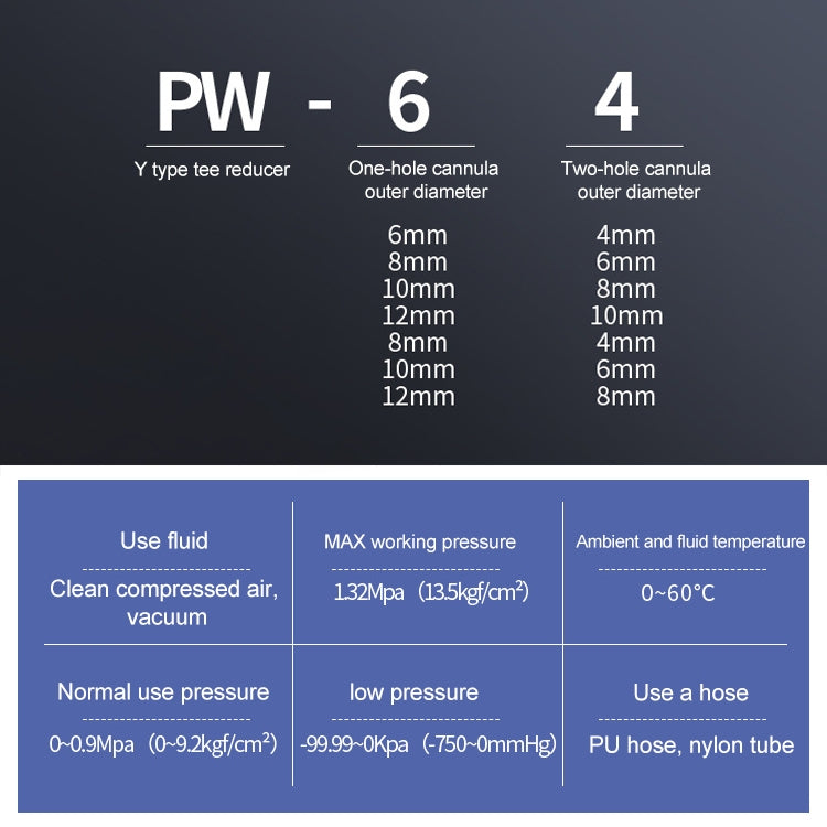 PW6-4 LAIZE 10pcs Plastic Y-type Tee Reducing Pneumatic Quick Fitting Connector -  by LAIZE | Online Shopping UK | buy2fix