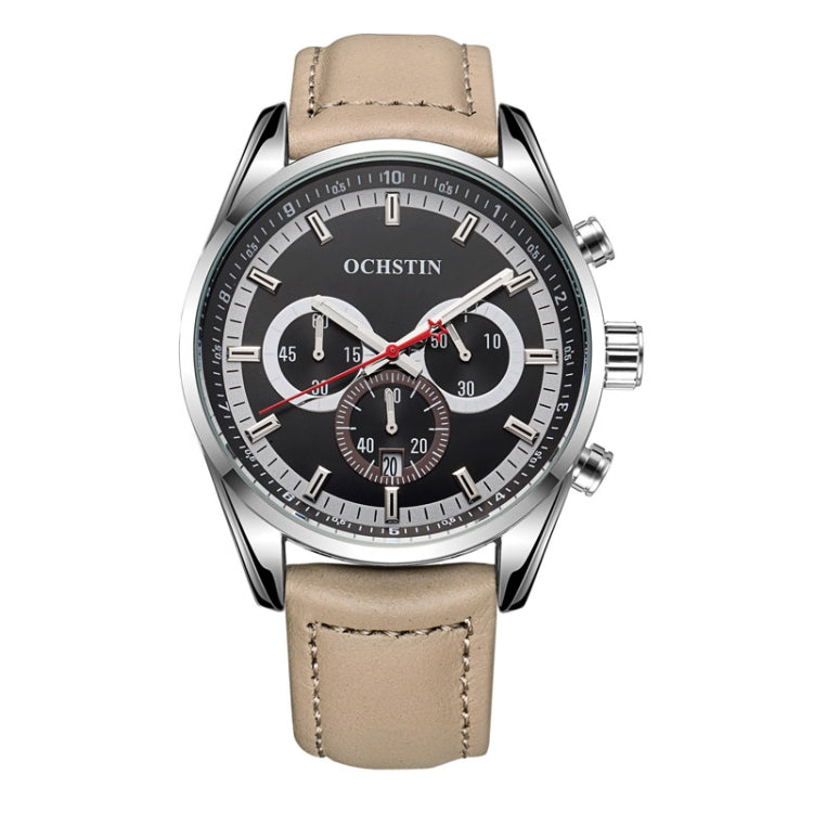 Ochstin 6046A Business Style Quartz Men Leather Watch(Silver+Champagne) - Leather Strap Watches by OCHSTIN | Online Shopping UK | buy2fix