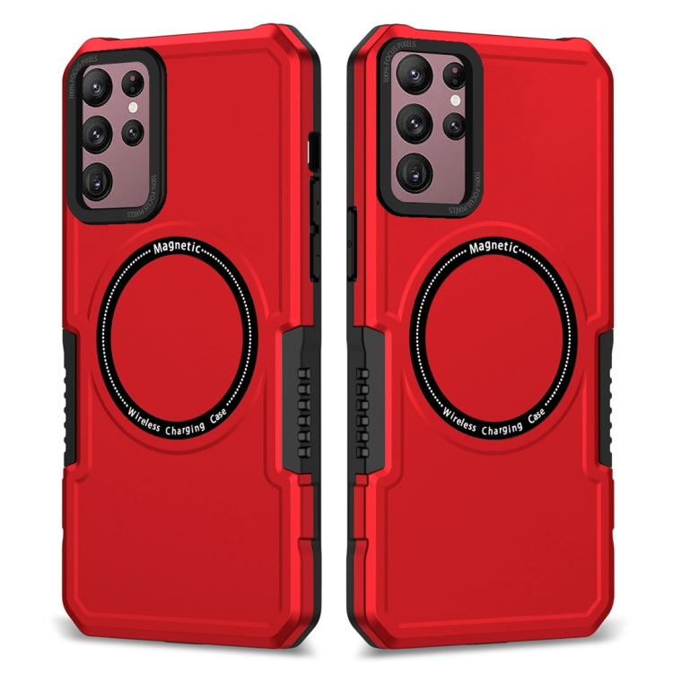 For Samsung Galaxy S22 Ultra 5G MagSafe Shockproof Armor Phone Case(Red) - Galaxy S22 Ultra 5G Cases by buy2fix | Online Shopping UK | buy2fix